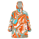 Orange Turquoise and White Oil Spill Sherpa Lined Oversized Hoodie Blanket | Gift Ideas | BigTexFunkadelic