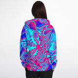 Blue and Pink Psychedelic Liquid Plasma Unisex Fleece-Lined Zip-Up Hoodie | EDM Festival Fashion | BigTexFunkadelic