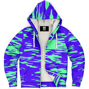 Purple Mint Rave Zebra Stripe Unisex Sherpa-Lined Zip-Up Hoodie | EDM Rave Inspired Cold Weather Essentials | BigTexFunkadelic