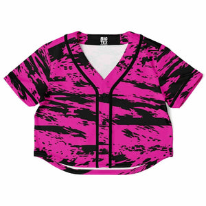 Pink and Black Rave Glitch Splatter Cropped Ravewear Baseball Jersey | EDM Festival Fashion | BigTexFunkadelic