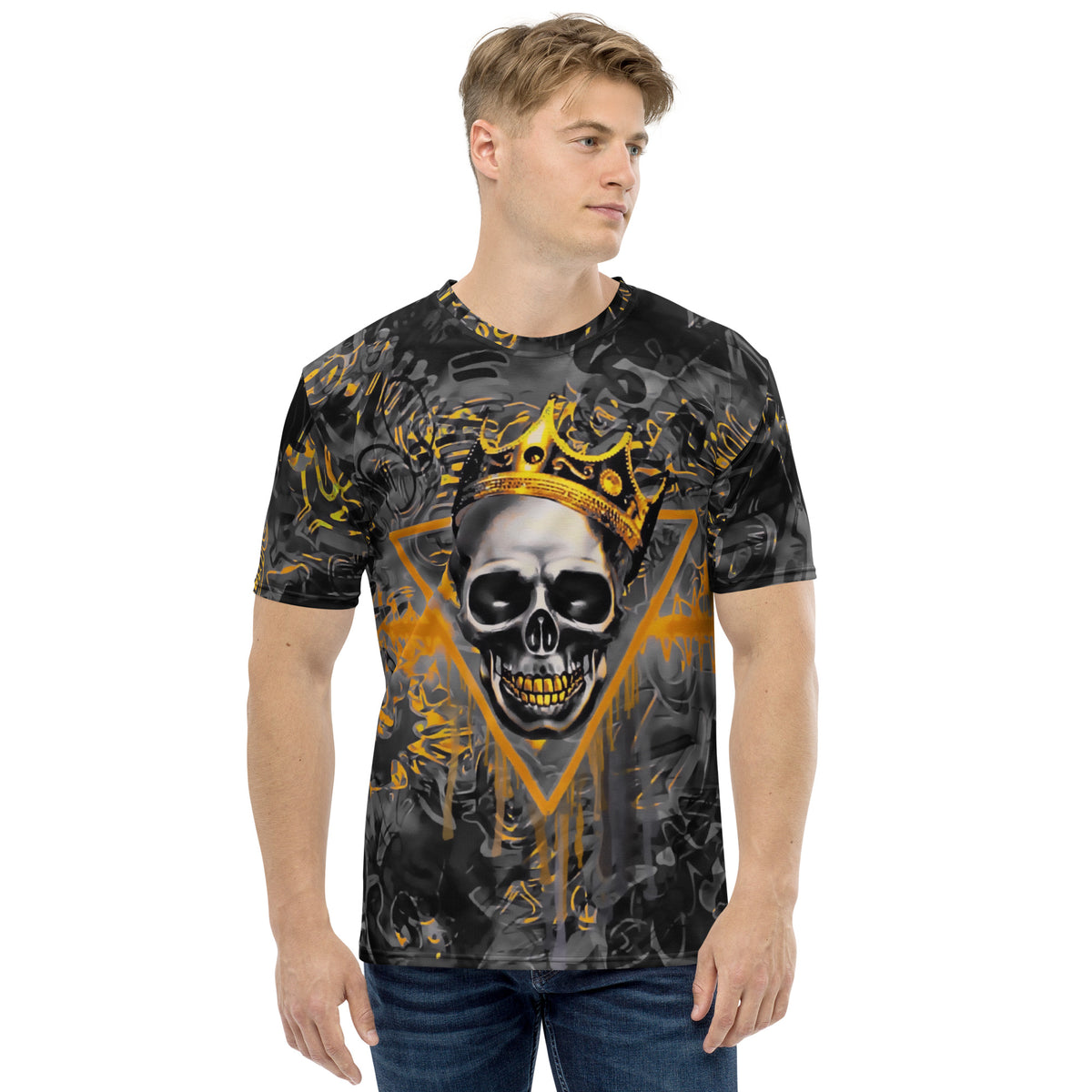 Black and Gold Skull King Graffiti All Over Print T-Shirt ...