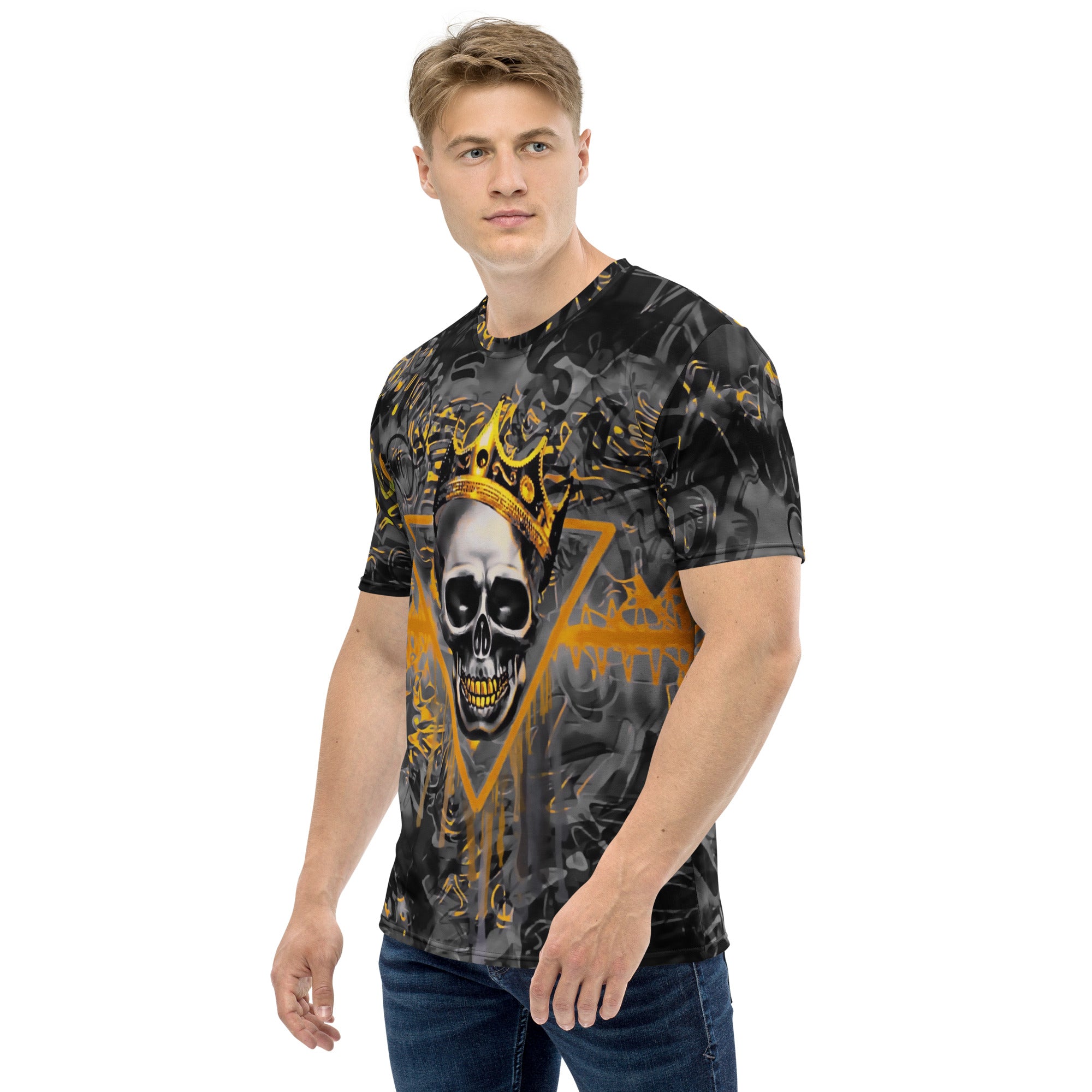 Black and Gold Skull King Graffiti All Over Print T-Shirt ...