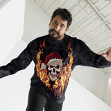 Christmas Skull and Flames All Over Print Biker Themed Unisex Sweatshirt | Ugly Xmas Sweater | BigTexFunkadelic