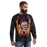 Christmas Skull and Flames All Over Print Biker Themed Unisex Sweatshirt | Ugly Xmas Sweater | BigTexFunkadelic