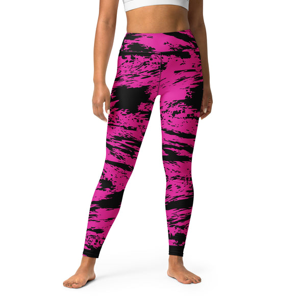 Pink and Black Rave Glitch Splatter High-Waisted Yoga Leggings | Women's Athleticwear | BigTexFunkadelic