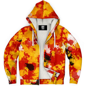 Red and Gold Paint Splatter Unisex Sherpa-Lined  Zip-Up Hoodie | BigTexFunkadelic