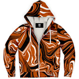 Burnt Orange, Black and White Abstract Melt Unisex Sherpa-Lined Zip-Up Hoodie Hoodie | Cold Weather Essentials | BigTexFunkadelic