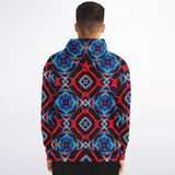 Electric Blue, Red and Black Abstract Pattern Unisex Fleece-Lined Zip-Up Hoodie | BigTexFunkadelic