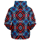 Electric Blue, Red and Black Abstract Pattern Unisex Fleece-Lined Zip-Up Hoodie | BigTexFunkadelic