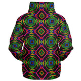 Electric Rainbow on Black Abstract Pattern Unisex Fleece-Lined Zip-Up Hoodie | BigTexFunkadelic