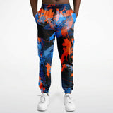 Blue and Orange Paint Splatter Abstract Fleece Lined Unisex Cargo Jogger Sweatpants | EDM Festival Ravewear | BigTexFunkadelic