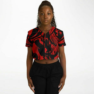 Red and Black Slime Oil Spill Cropped Baseball Jersey | EDM Festival Fashion Ravewear | BigTexFunkadelic