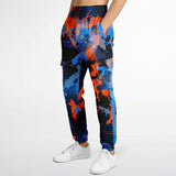 Blue and Orange Paint Splatter Abstract Fleece Lined Unisex Cargo Jogger Sweatpants | EDM Festival Ravewear | BigTexFunkadelic