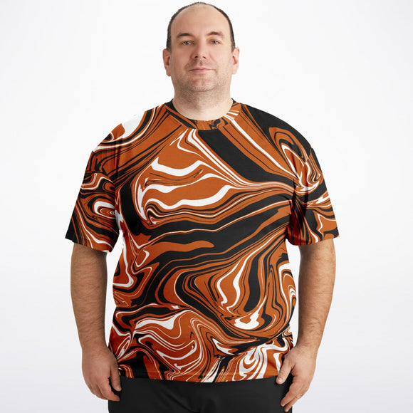 Burnt Orange, Black and White Abstract Melt Plus Size Unisex T-Shirt | BigTexFunkadelic