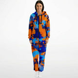 Blue and Orange Paint Splatter Fleece-Lined Adult Unisex Onesie | EDM Festival Fashion | BigTexFunkadelic
