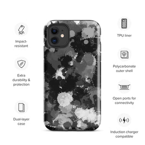 Black White and Grey Paint Splatter Glossy Tough Case for iPhone® 15 Pro Max | Tech Accessories | BigTexFunkadelic