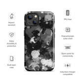 Black White and Grey Paint Splatter Glossy Tough Case for iPhone® 13 | Tech Accessories | BigTexFunkadelic