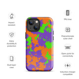 90s Kid Green, Purple and Orange Slime Splatter Glossy Tough Case for iPhone® 13 Mini | Tech Accessories | BigTexFunkadelic