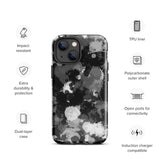 Black White and Grey Paint Splatter Glossy Tough Case for iPhone® 13 Mini | Tech Accessories | BigTexFunkadelic