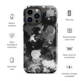 Black White and Grey Paint Splatter Glossy Tough Case for iPhone® 13 Pro Max | Tech Accessories | BigTexFunkadelic