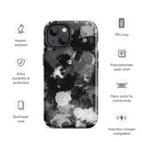 Black White and Grey Paint Splatter Glossy Tough Case for iPhone® 14 | Tech Accessories | BigTexFunkadelic
