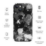 Black White and Grey Paint Splatter Glossy Tough Case for iPhone® 14 Plus | Tech Accessories | BigTexFunkadelic