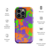 90s Kid Green, Purple and Orange Slime Splatter Glossy Tough Case for iPhone® 14 Pro | Tech Accessories | BigTexFunkadelic