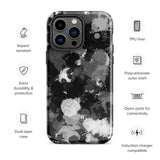 Black White and Grey Paint Splatter Glossy Tough Case for iPhone® 14 Pro Max | Tech Accessories | BigTexFunkadelic