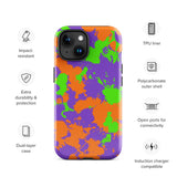 90s Kid Green, Purple and Orange Slime Splatter Glossy Tough Case for iPhone® 15 | Tech Accessories | BigTexFunkadelic