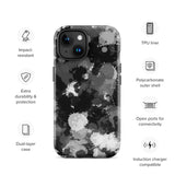 Black White and Grey Paint Splatter Glossy Tough Case for iPhone® 15 | Tech Accessories | BigTexFunkadelic