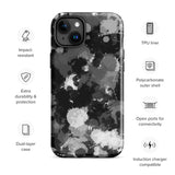 Black White and Grey Paint Splatter Glossy Tough Case for iPhone® 15 Plus | Tech Accessories | BigTexFunkadelic