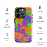 90s Kid Green, Purple and Orange Slime Splatter Glossy Tough Case for iPhone® 15 Pro | Tech Accessories | BigTexFunkadelic
