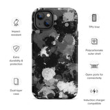 Black White and Grey Paint Splatter Matte Tough Case for iPhone® 14 Plus | Tech Accessories | BigTexFunkadelic