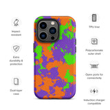 90s Kid Green, Purple and Orange Slime Splatter Matte Tough Case for iPhone® 14 Pro | Tech Accessories | BigTexFunkadelic