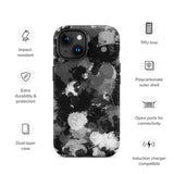 Black White and Grey Paint Splatter Matte Tough Case for iPhone® 15 | Tech Accessories | BigTexFunkadelic