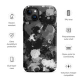 Black White and Grey Paint Splatter Matte Tough Case for iPhone® 15 Plus | Tech Accessories | BigTexFunkadelic