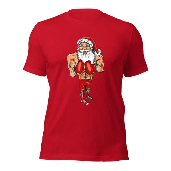 Boxing Santa Short-Sleeve Unisex Christmas T-Shirt | Red | BigTexFunkadelic