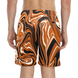 Burnt Orange, Black and White Abstract Melt Swim Shorts with Pockets | BigTexFunkadelic