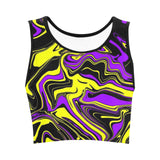 Purple Yellow and Black Psychedelic Melt Crop Top | BigTexFunkadelic