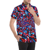 Psychedelic Streetart Chaos Short Sleeve Button Up Shirt (Red & Blue) | BigTexFunkadelic