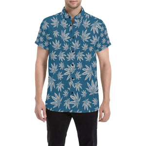 Blue and Grey Weed Pattern Short Sleeve Button Up Shirt | BigTexFunkadelic