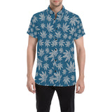 Blue and Grey Weed Pattern Short Sleeve Button Up Shirt | BigTexFunkadelic
