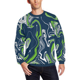 Blue Green Grey and White Oil Slick Men's Big & Tall Oversized Fleece Crewneck Sweatshirt | BigTexFunkadelic