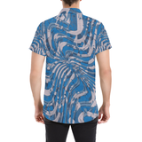 Blue and Grey Psychedelia Print Button Down Short Sleeve Shirt | BigTexFunkadelic