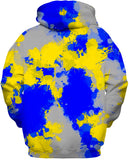 Blue and Yellow Paint Splatter Zip-Up Hoodie | BigTexFunkadelic