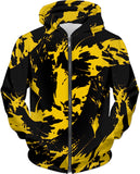Black and Yellow Paint Splatter Zip-Up Hoodie | BigTexFunkadelic
