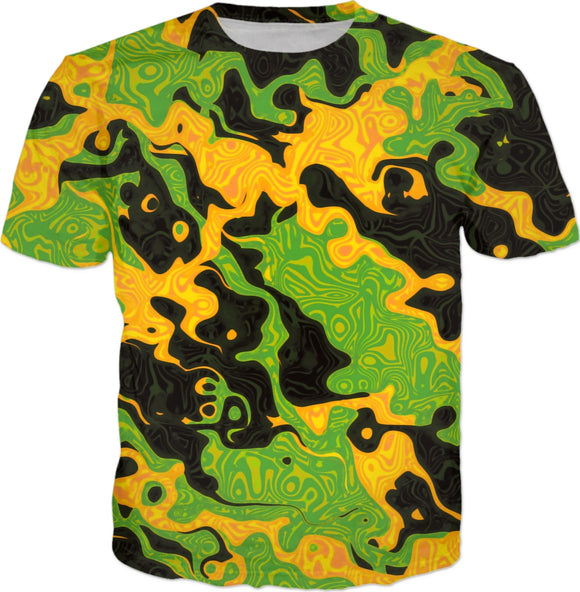 Green and Orange Rave Camo T-Shirt | BigTexFunkadelic
