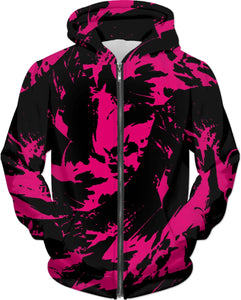 Pink and Black Paint Splatter Zip-Up Hoodie | BigTexFunkadelic