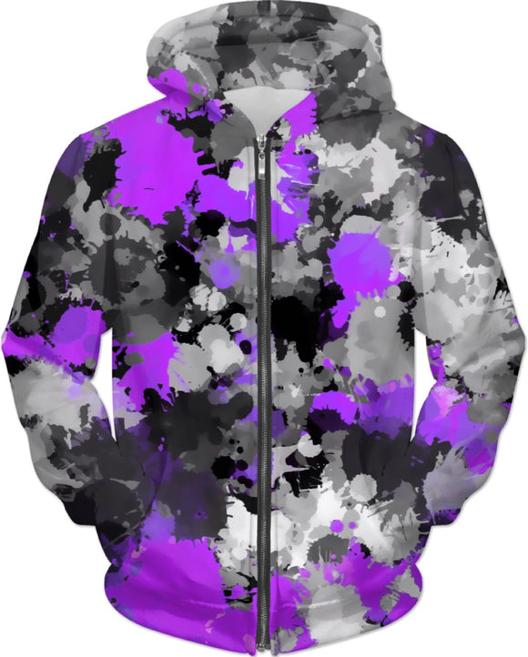 Purple and Grey Paint Splatter Hoodie | BigTexFunkadelic