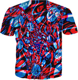 Psychedelic Streetart Chaos T-Shirt (Red & Blue Abstract) | BigTexFunkadelic